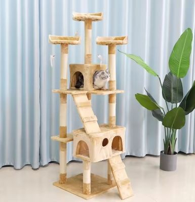 ODM Designs Luxe Natuurhout Huisdierenmeubelen Grote Klimkattenboom Voor Houten Grote Katten Twee Kleuren Sisal touw
