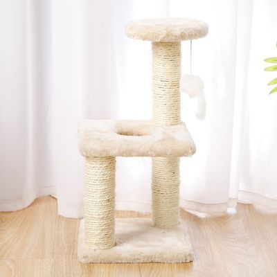 ODM Design Kattenmeubilair Beige Spinboard Klimboom met Sisal Column en Plush Hammock