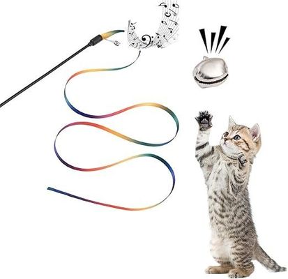 Interactief katten speelgoed klassiek regenboog touw kat teaser stok voor kat en kitten oefening