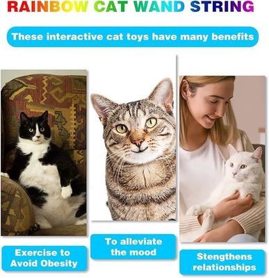 Interactief katten speelgoed klassiek regenboog touw kat teaser stok voor kat en kitten oefening