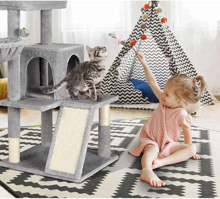 Voordelen van hout Modern Cat Sisal Scratcher met Soft Perch en Multi-Level Cat Tower
