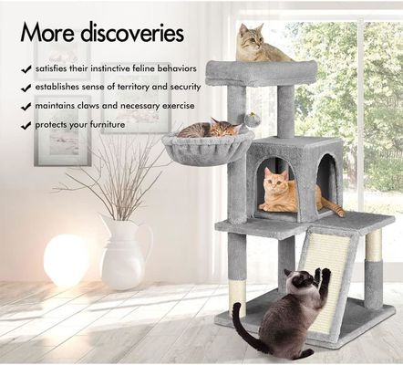 Voordelen van hout Modern Cat Sisal Scratcher met Soft Perch en Multi-Level Cat Tower