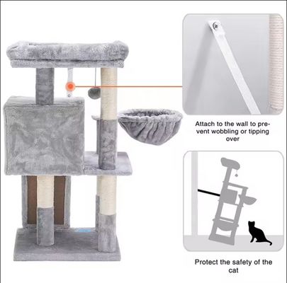 Voordelen van hout Modern Cat Sisal Scratcher met Soft Perch en Multi-Level Cat Tower