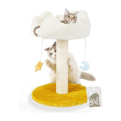 Indoor huisdier huis Natuur Sisal Scratcher Cat Tree met gezellige fluffy witte wolk bed