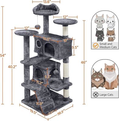 OEM/ODM Custom Luxury Dark Grey Plush Wood Multi-storey Cat Villa met klimboom