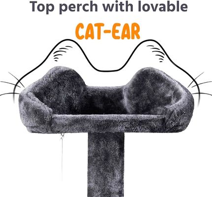 OEM/ODM Custom Luxury Dark Grey Plush Wood Multi-storey Cat Villa met klimboom