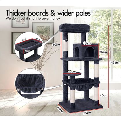 Op maat gemaakte dienst Bied 143cm Kattenboom met Plush Perch Multi-Level Cat Tower