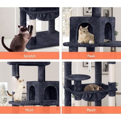 Op maat gemaakte dienst Bied 143cm Kattenboom met Plush Perch Multi-Level Cat Tower