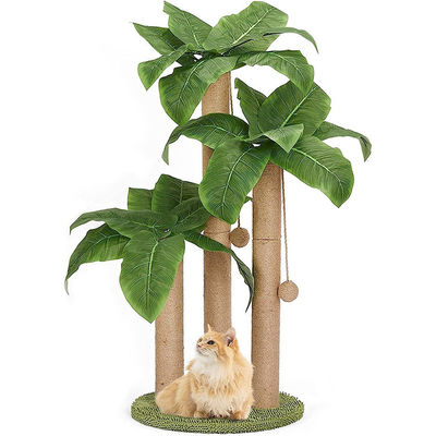 Cat Coconut Palm Tree Klimkader met natuurlijke Sisal Scratch Pole en Hangende Ballen