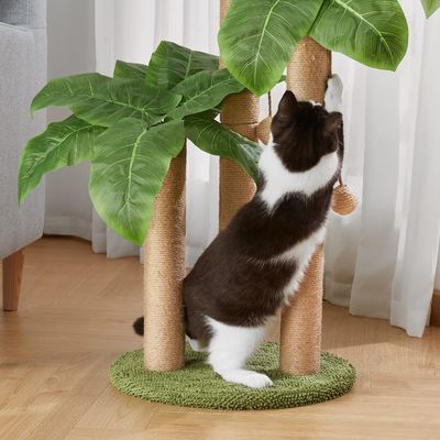 Cat Coconut Palm Tree Klimkader met natuurlijke Sisal Scratch Pole en Hangende Ballen