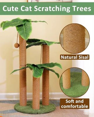 Cat Coconut Palm Tree Klimkader met natuurlijke Sisal Scratch Pole en Hangende Ballen