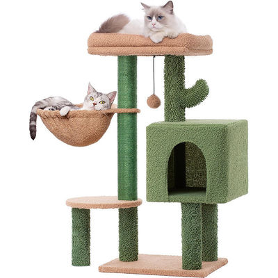 Houten moderne kat Sisal Scratcher Cactus Kattenboom met hangmat en krabbelstok