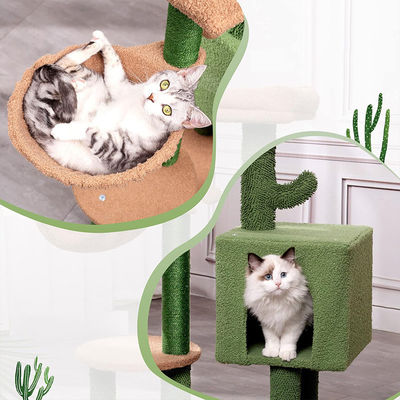 Houten moderne kat Sisal Scratcher Cactus Kattenboom met hangmat en krabbelstok