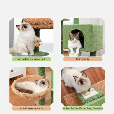 Houten moderne kat Sisal Scratcher Cactus Kattenboom met hangmat en krabbelstok