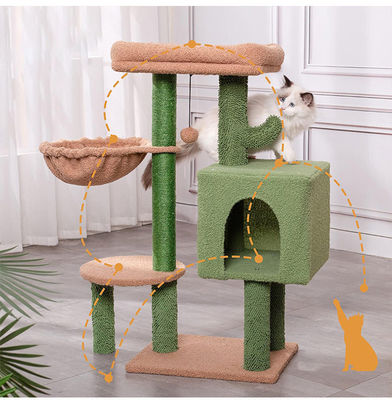 Houten moderne kat Sisal Scratcher Cactus Kattenboom met hangmat en krabbelstok