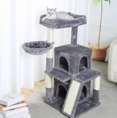Fun Play Functie Custom Logo Eco-vriendelijk Hout Grijs SISAL Cat Tower voor binnenkatten