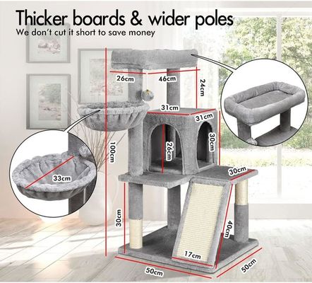 Fun Play Functie Custom Logo Eco-vriendelijk Hout Grijs SISAL Cat Tower voor binnenkatten