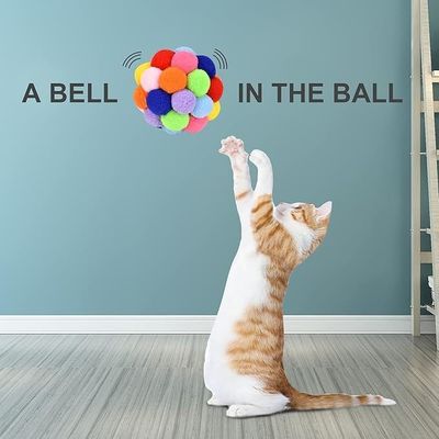 Voordelen voor huisdieren Kattenbal Speelgoed Kleurrijke handgemaakte klokken Bouncy Balls Catnip Interactief Speelgoed