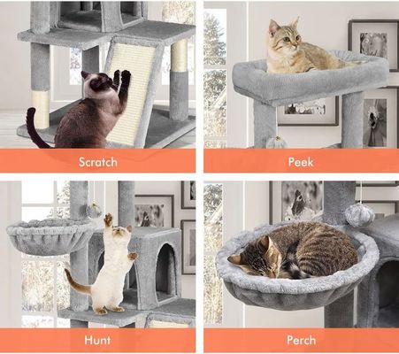 Duurzame lichtgrijze kattenboom met speelgoed kattentoren appartement kattenhuis en gepoede pluisperk
