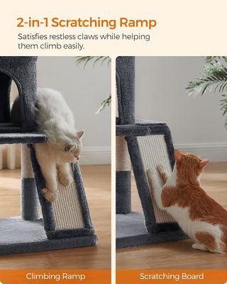 Duurzame lichtgrijze kattenboom met speelgoed kattentoren appartement kattenhuis en gepoede pluisperk