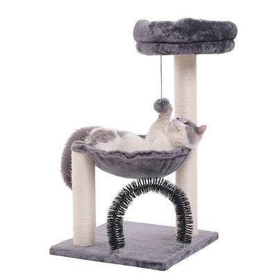 Plush Cat Tower Cat Tree Scratching Toy Activity Centre Grijze katten Speeltijd Essentieel