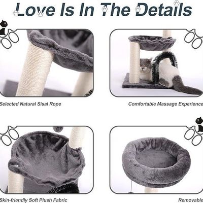 Plush Cat Tower Cat Tree Scratching Toy Activity Centre Grijze katten Speeltijd Essentieel