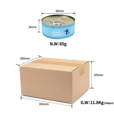 Warm ingeblikt kattenvoer Snacks 85g Wit vlees Alimentos Zalm Kip Perfecte snack voor katten