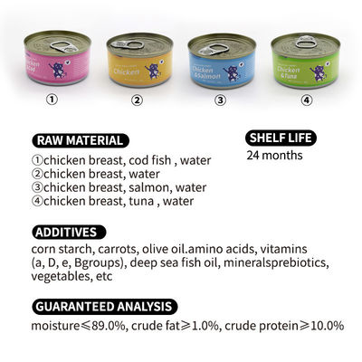 Warm ingeblikt kattenvoer Snacks 85g Wit vlees Alimentos Zalm Kip Perfecte snack voor katten