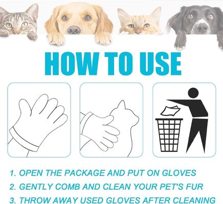 Gepersonaliseerd logo Acceptabele niet-geweven schoonmaakhandschoenen voor huisdieren voor honden en katten 6 stuks/1 zak