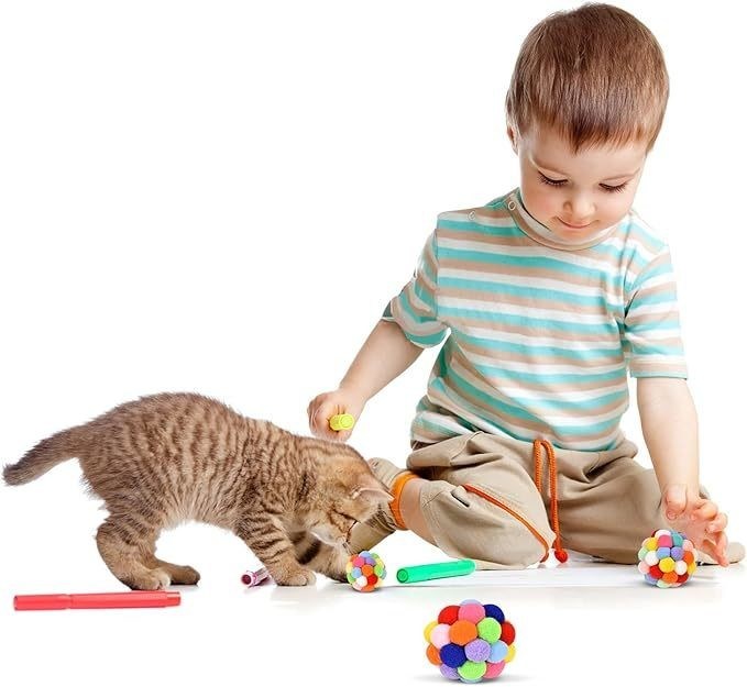 Populair Kleurrijk Handgemaakt Bouncy Ball Kitten Speelgoed Plush Bell Ball Planet Ball Cat Toys