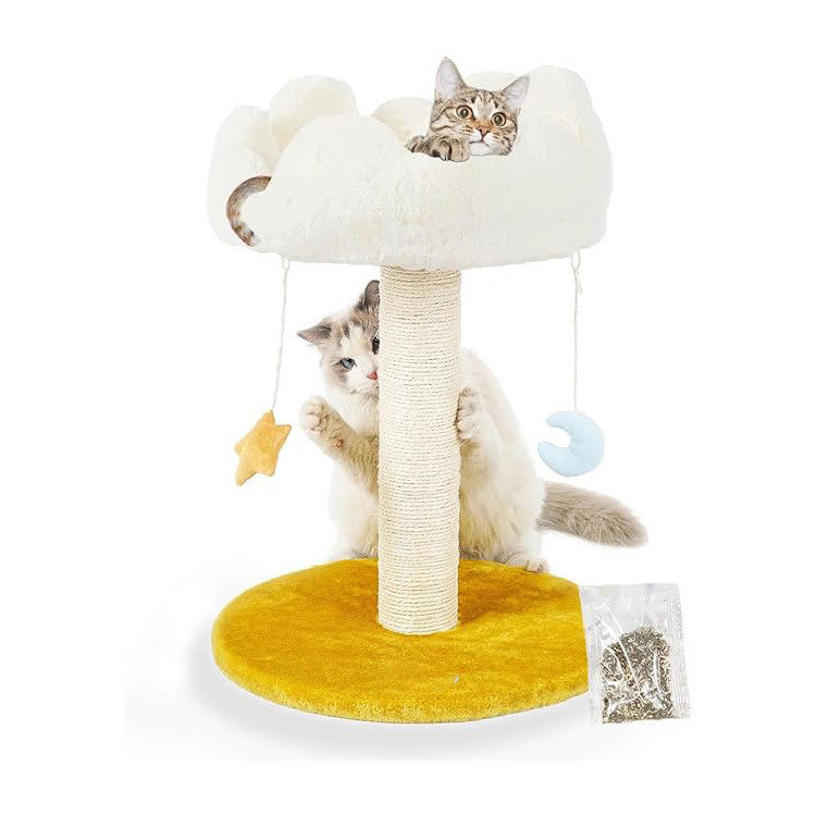 Indoor huisdier huis Natuur Sisal Scratcher Cat Tree met gezellige fluffy witte wolk bed