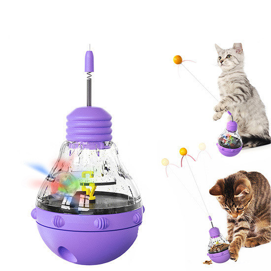 Multifunktioneel speeltje voor katten met draaiende stok, lichtballon en langzame voedingsbak voor binnenkatten