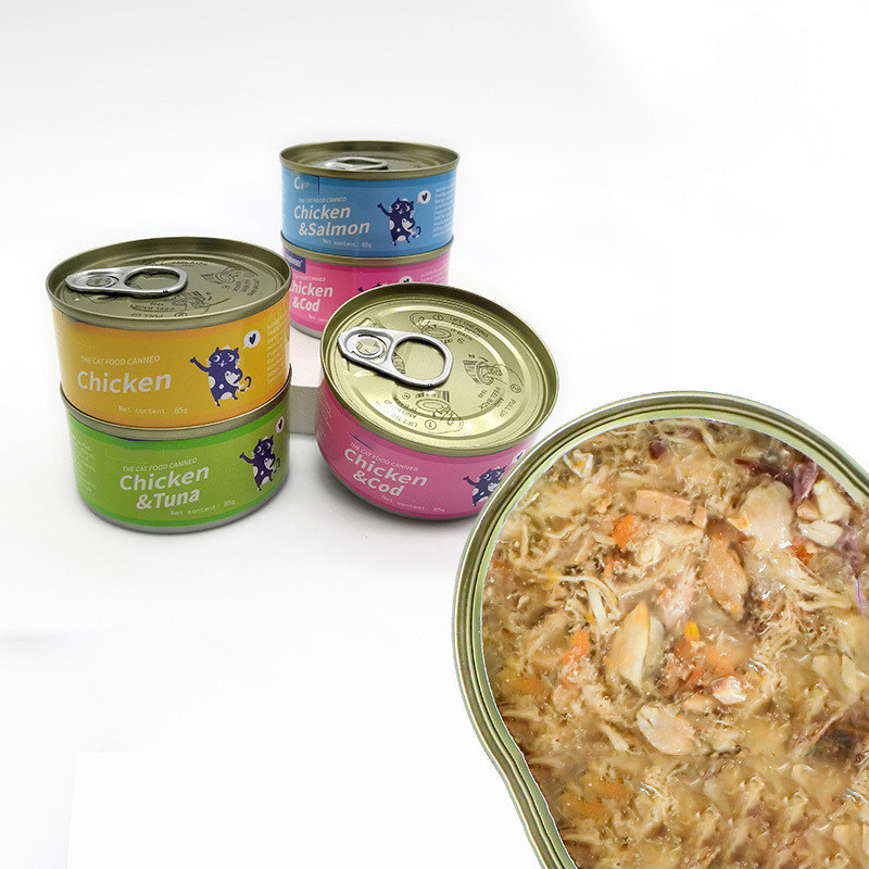 Warm ingeblikt kattenvoer Snacks 85g Wit vlees Alimentos Zalm Kip Perfecte snack voor katten