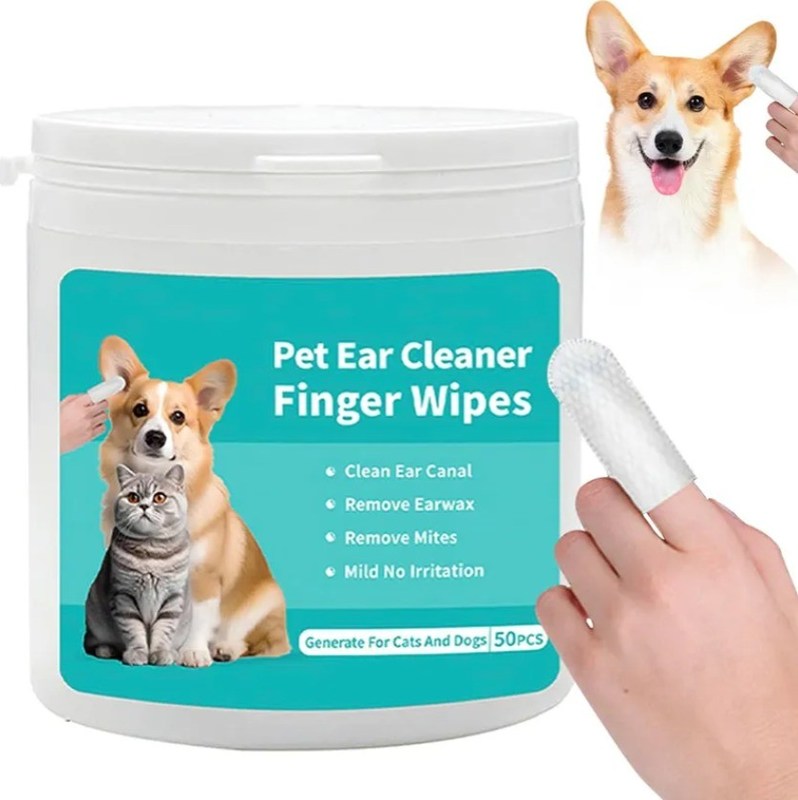 Gepersonaliseerd logo geaccepteerd huisdier oorreiniging doekjes Draagbare vingerreiniger voor honden katten