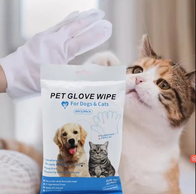 Niet-geweven blauwe verpakking schoonmaak wegwerphandschoenen voor huisdieren schoonmaakhandschoenen natte doekjes voor honden katten